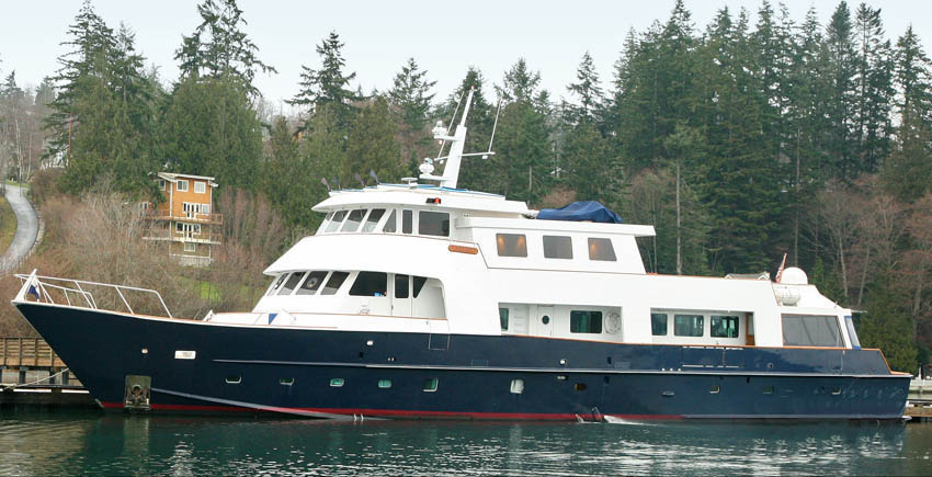 The large power yacht KAYANA docked in Juneau Alaska.